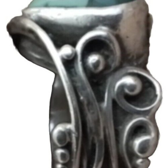 Mexican Tear Drop Turquose Silver Sadle Ring Size 7 Vintage Tr1 - Picture 5 of 5